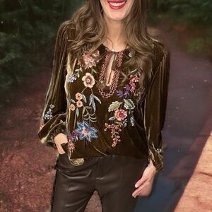 Johnny Was “Ardell” Velvet Heavily Embroidered blouse NWT (oversized)